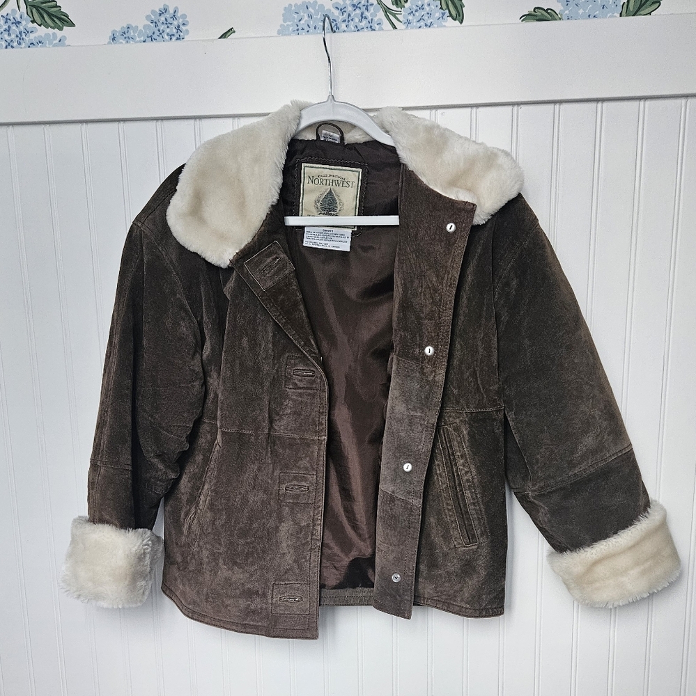 Brown Suede Jacket with Shearling Trim